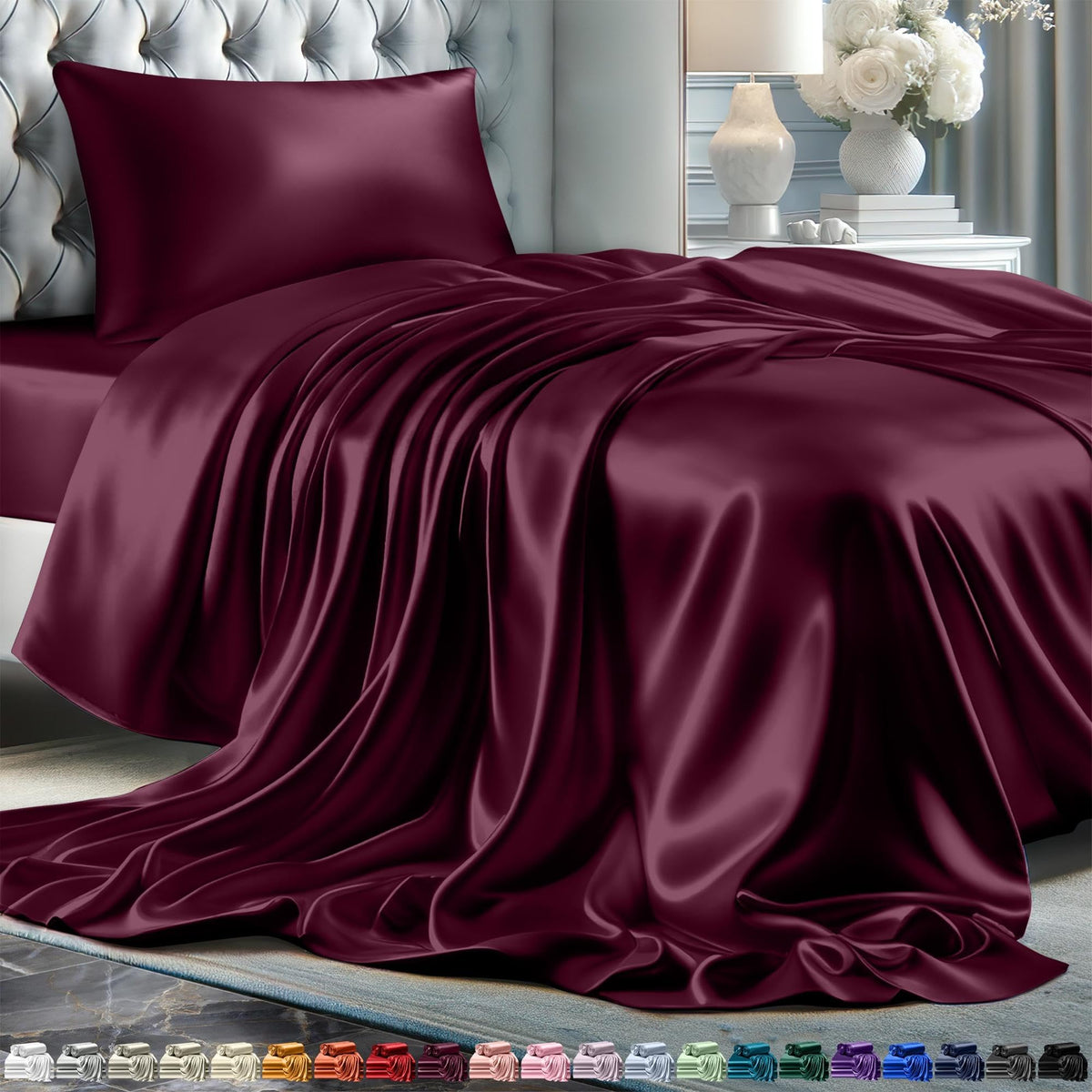 Decolure Satin Bed Sheets - 3 Piece Luxury Silky Twin Size Bedding Set - Softer Than Silk, Wrinkle-Free With 15    Deep Pocket F