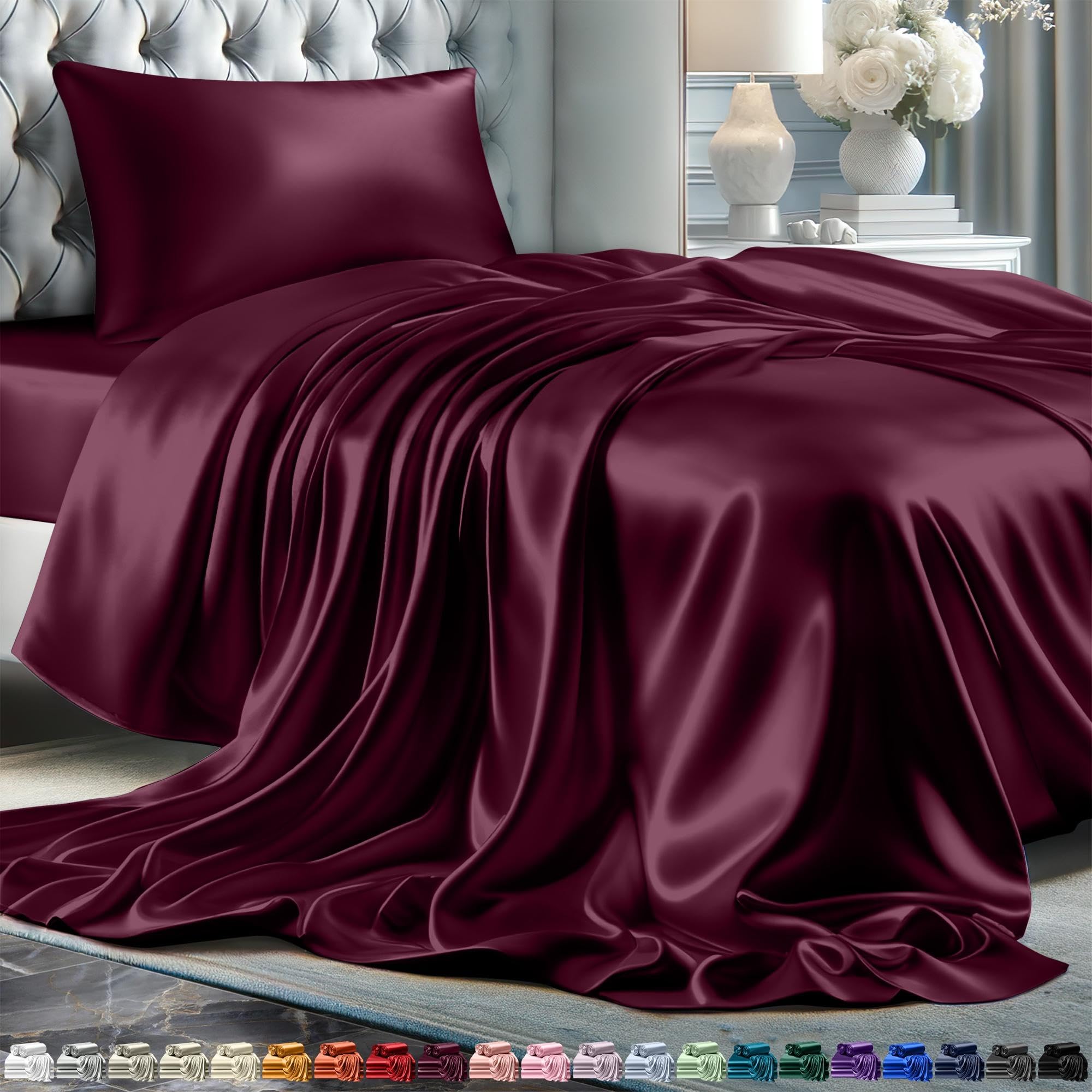 Decolure Satin Bed Sheets - 3 Piece Luxury Silky Twin Size Bedding Set - Softer Than Silk, Wrinkle-Free With 15    Deep Pocket F