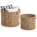 Mifoci 2 Pack Round Woven Wicker Rattan Blanket Basket with Handles 12 x 9.4 Inch and 11 x 8.6 Inch Large Floor Storage Basket N