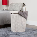 Mind Reader 50L Slim Laundry Hamper, Clothes Basket, Lid, Wicker Design, Plastic, 17.65'L X 13.75'W X 21'H, Ivory