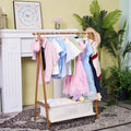 Bamnestor Bamboo Kids Clothing Rack with Storage Box  Foldable,Kids Dress Up Rack with Hooks & Rod, Organize Dress Up Storage &