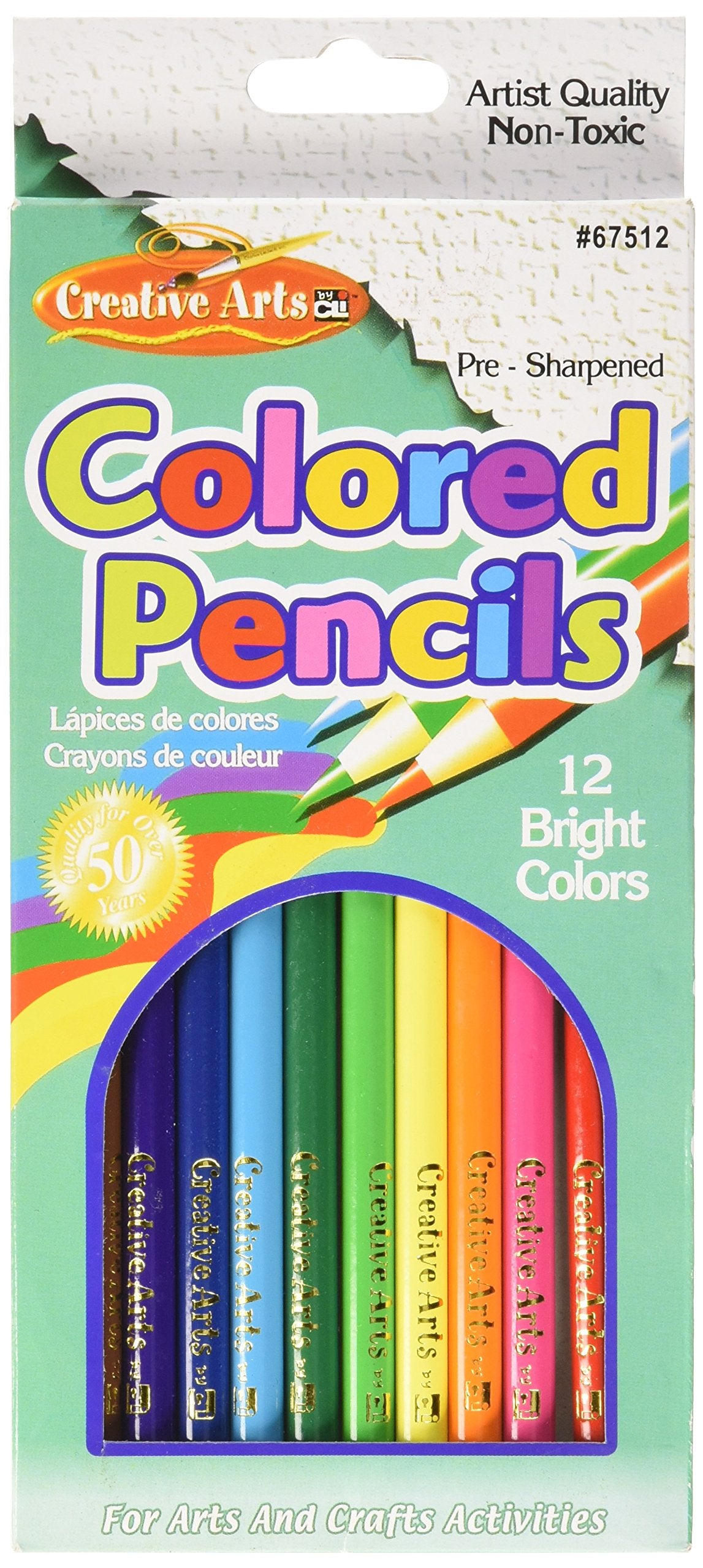 Charles Leonard Pre-Sharpened Colored Pencils, Assorted Colors. 7 Inches, Non-Toxic, 12 Pencils In Hang Tab Box (67512)