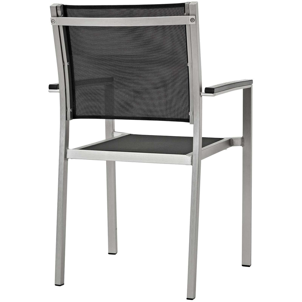 Modway Shore 9-Piece Aluminum Outdoor Patio Furniture Dining Set with Extendable 62 to 94 Inch Dining Table and Eight Dining Arm Chairs in Silver Black