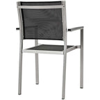 Modway Shore 9-Piece Aluminum Outdoor Patio Furniture Dining Set with Extendable 62 to 94 Inch Dining Table and Eight Dining Arm Chairs in Silver Black