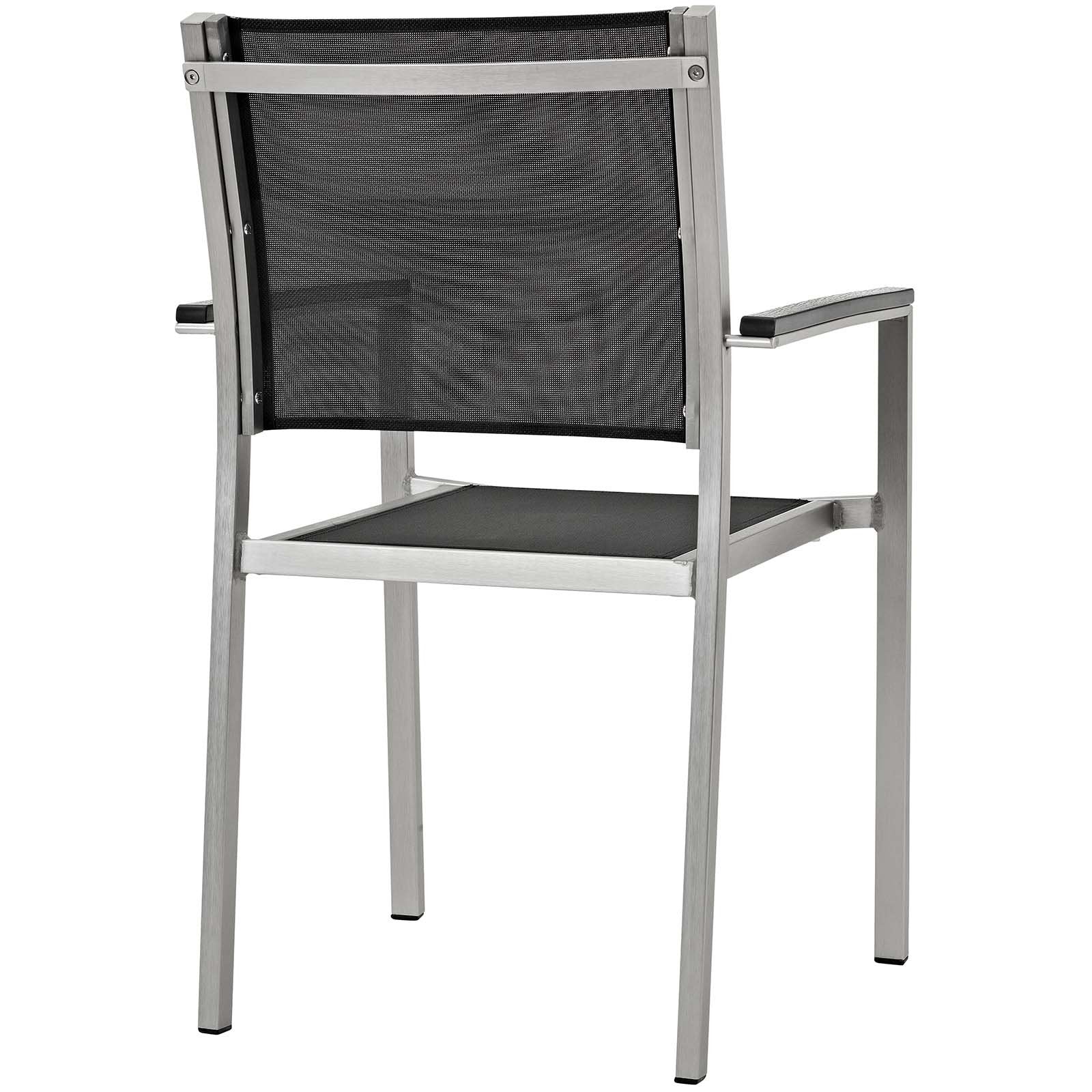 Modway Shore 9-Piece Aluminum Outdoor Patio Furniture Dining Set with Extendable 62 to 94 Inch Dining Table and Eight Dining Arm Chairs in Silver Black
