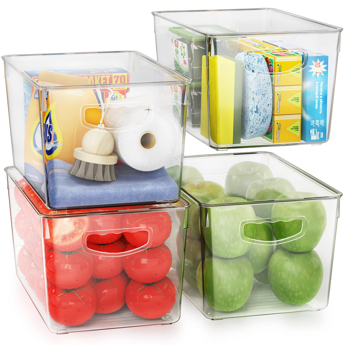 4 Pack Clear Storage Bins with Lids Stackable, Large Plastic Storage Bins with Handle for Pantry Organization and Storage, Perfe