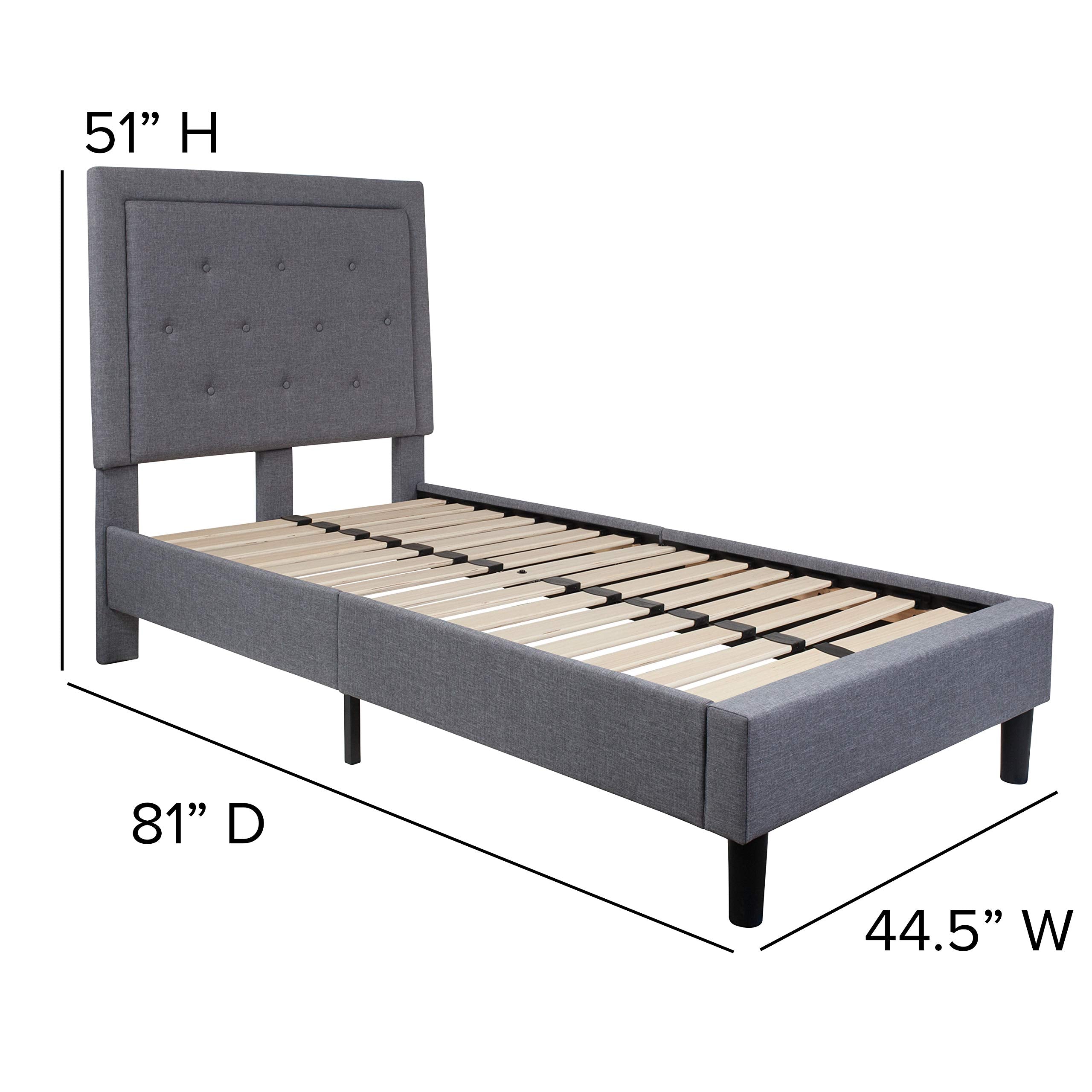 Flash Furniture Roxbury Twin Size Tufted Upholstered Platform Bed In Light Gray Fabric