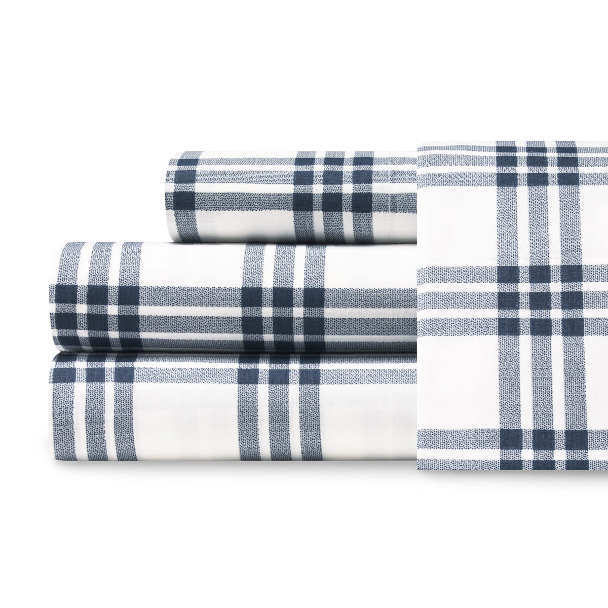 Eddie Bauer - King Sheets, Cotton Percale Bedding Set, Crisp & Cool Home Decor (Navy Plaid,4 Pcs, King)