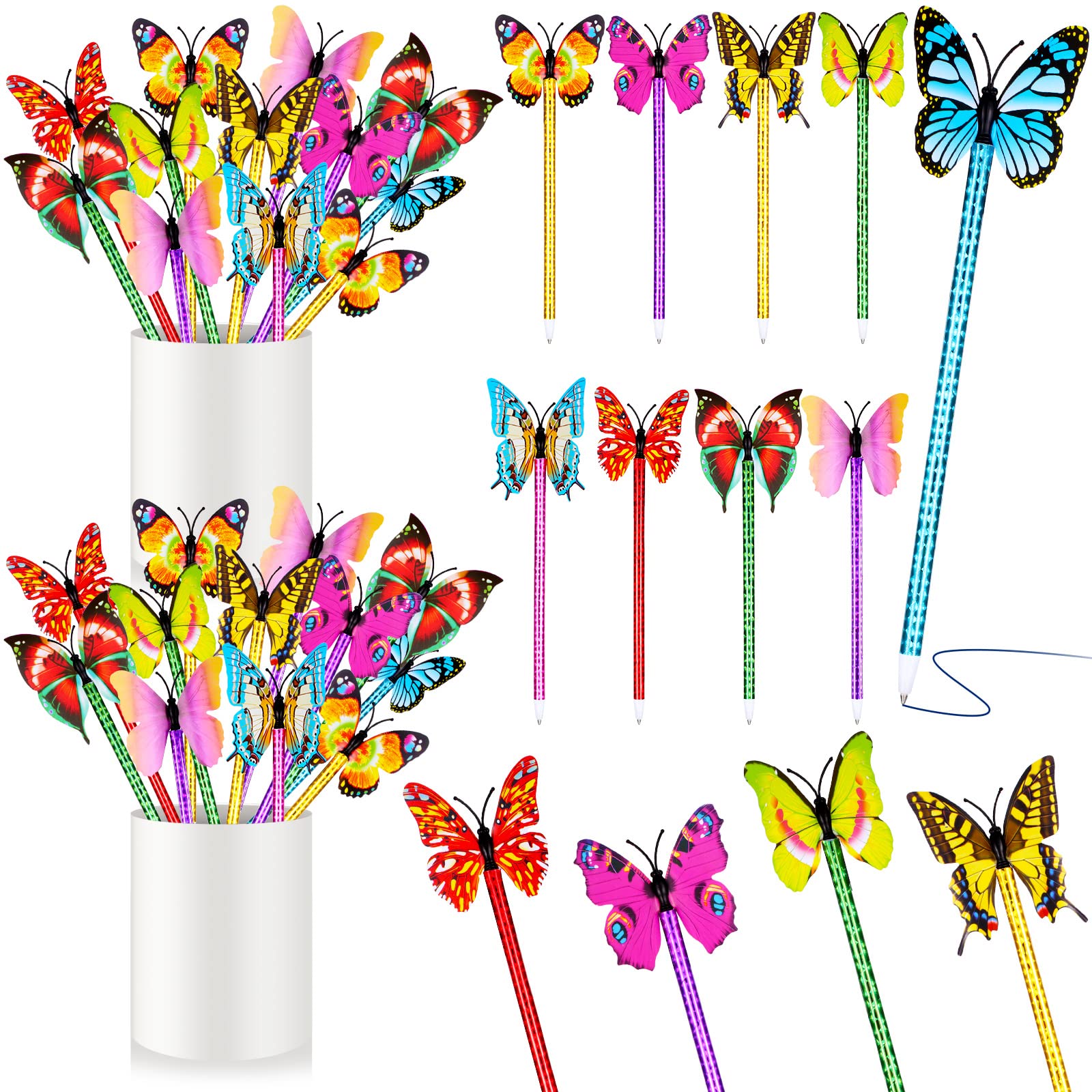 Spakon 36 Pcs Flower And Butterfly Pens Bulk Ballpoint Pens Butterfly Office Writing Supplies Floral Party Writing Pen Gifts For
