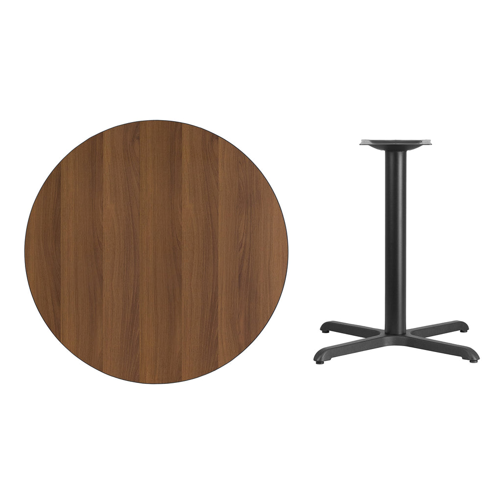 Flash Furniture Graniss 36'' Round Walnut Laminate Table Top with 30'' x 30'' Table Height Base