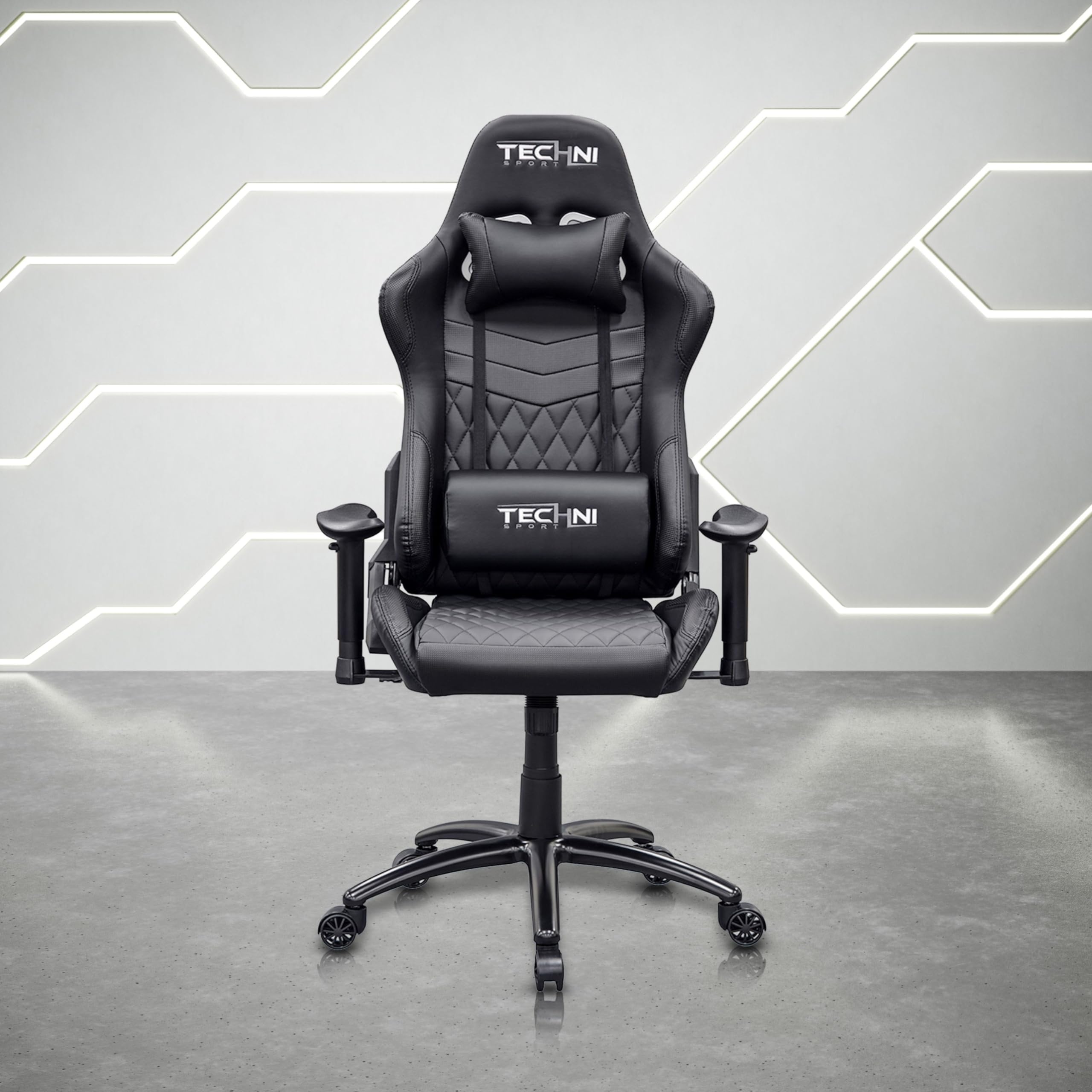 Techni Sport Gaming Chair with 150° Recline, Height Adjustable Lumbar Support, Memory Foam Seat, Adjustable Armrests, Carbon Fiber Look, and 300 Lb Weight Capacity – Ergonomic Gaming Chair