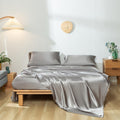 Revdomfly 4 Pcs Queen Size Luxury Silky Soft Cray Satin Sheet Set,1 Premium Moisture Wicking Fitted Sheet Fits Up To 16 Inches D