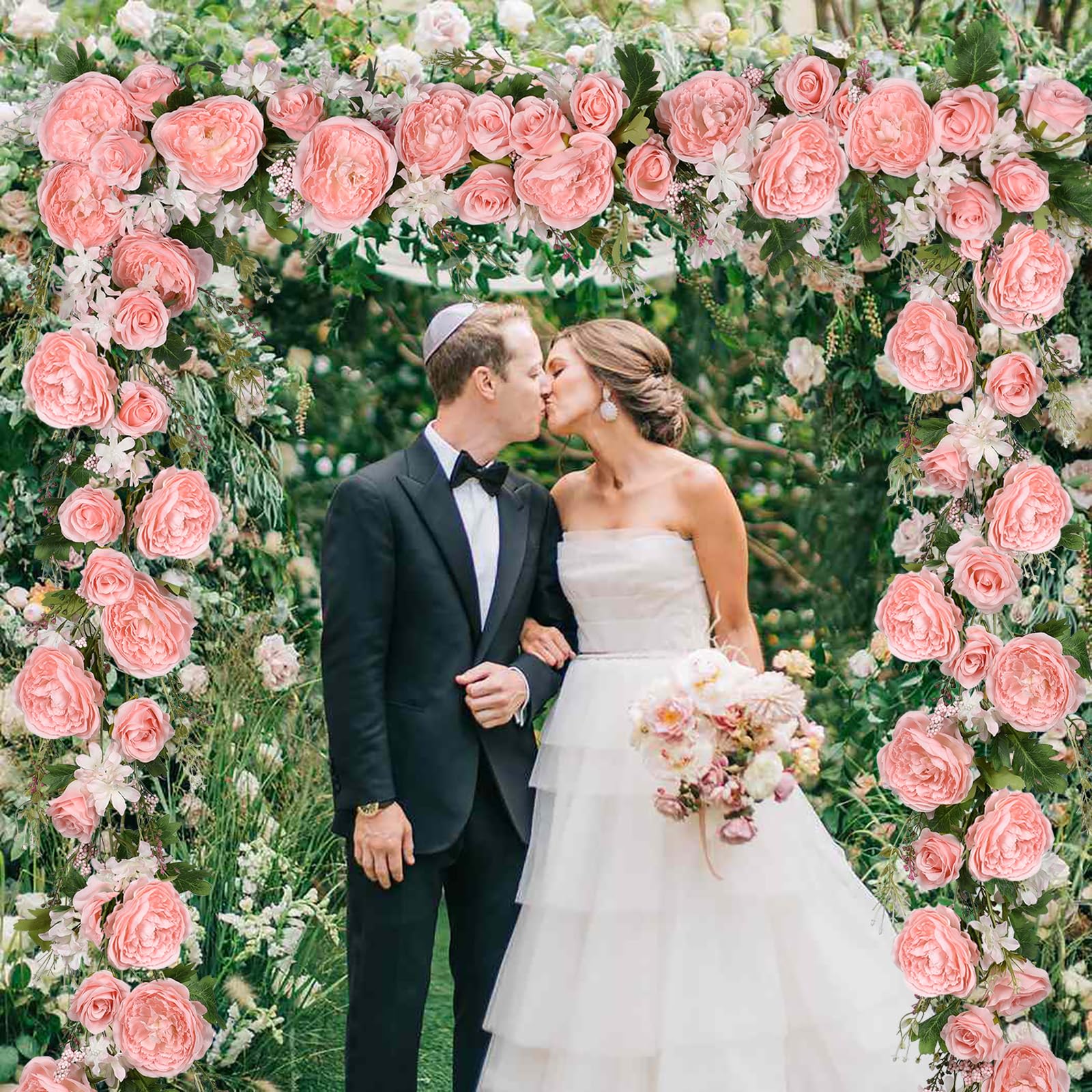 Dearhouse 2Pack Artificial Peony Flower Garland - Silk Peony Garland With Pink Flowers For Wedding Party Table Decoration,6Ft/St