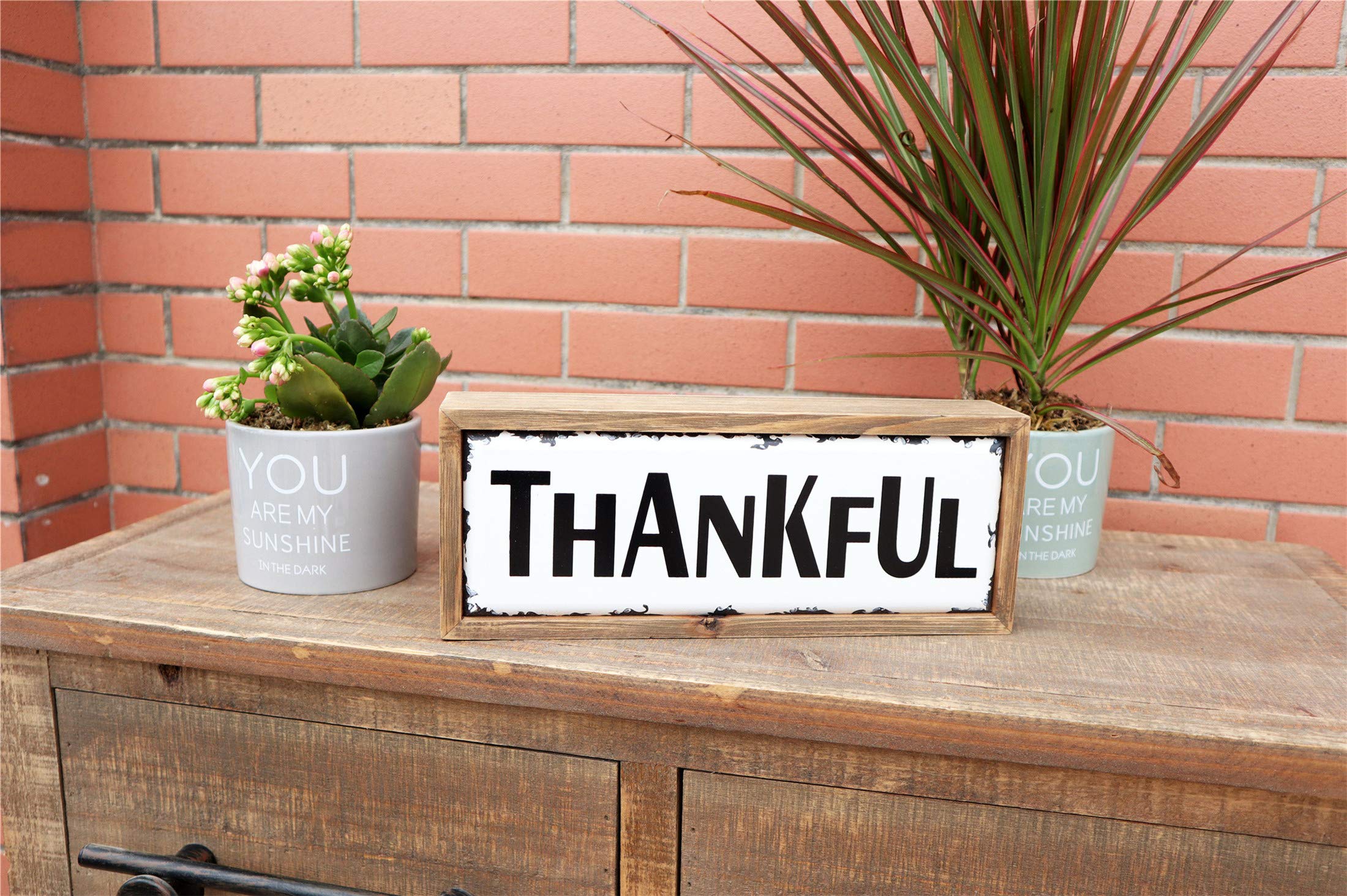 Parisloft Thankful Enamel Surface Decorative Shelf Sitter Inspirational Wood Block Sign Table Top Decor Plaque 10 X 2 X 3.75 Inc