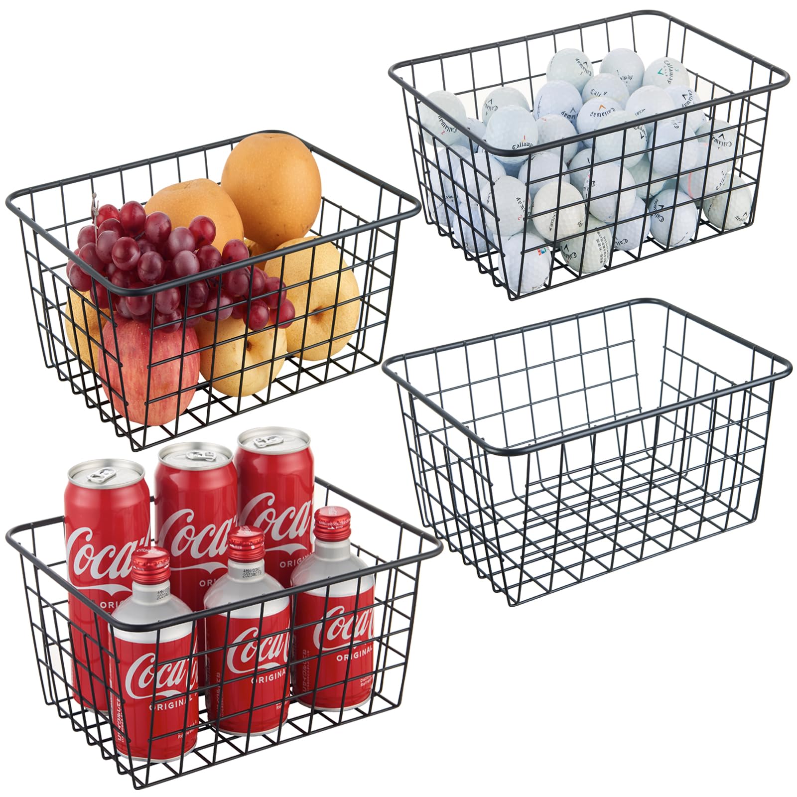 JUNCHU CHERRY Wire Storage Basket 4 Pack, Perfect Kitchen Pantry Organization Storage Basket,Laundry Basket,Countertop Organizat