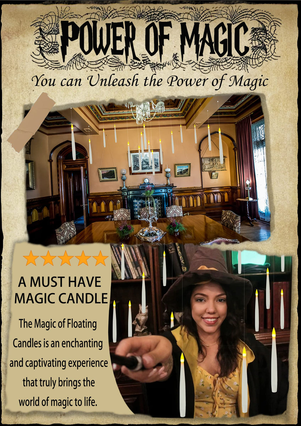 Floating Candles With Wand, Halloween Decoration 20 Pcs Magic Hanging Candles, Flickering Warm Light Flameless Floating Led Cand