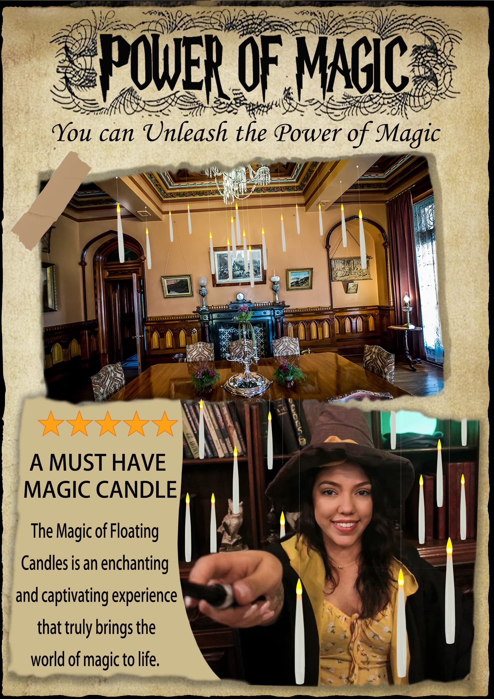 Floating Candles With Wand, Halloween Decoration 20 Pcs Magic Hanging Candles, Flickering Warm Light Flameless Floating Led Cand