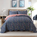 Travan 3-Piece Quilt Set Quilted Bedspread Lightweight Coverlet Set Garden Style Floral Printed Oversized Quilted Bedding Set Fo