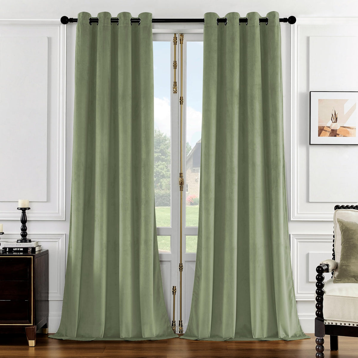 Smiletime Sage Green 84In Long Velvet Curtains With Grommet, Thermal Insulated Super Soft Privacy Noise Reducing Light Blocking