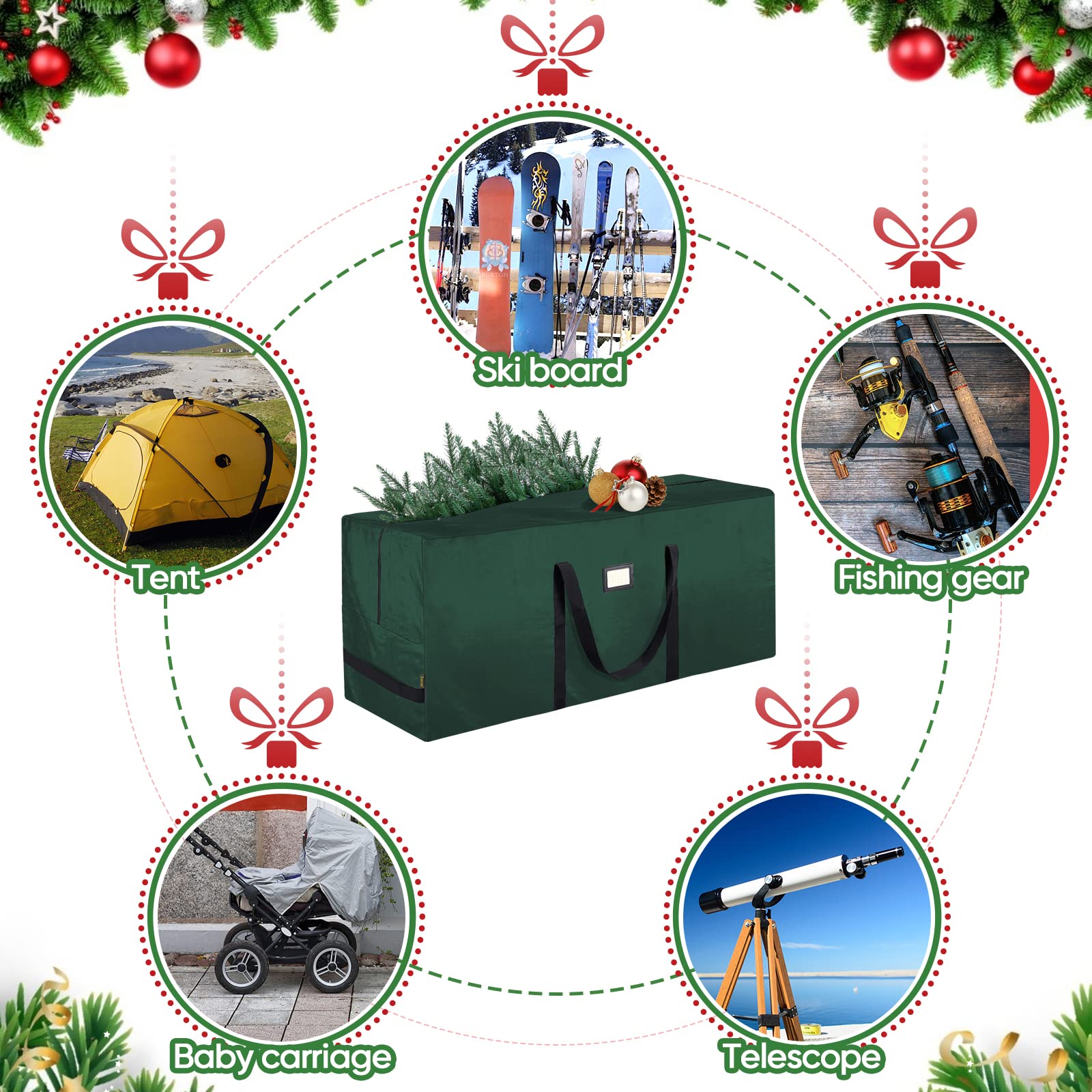 Baleine 7.5 Ft Extra Large Christmas Tree Storage Bag With Reinforced Handles And Dual Zippers For Wide Opening (Green)