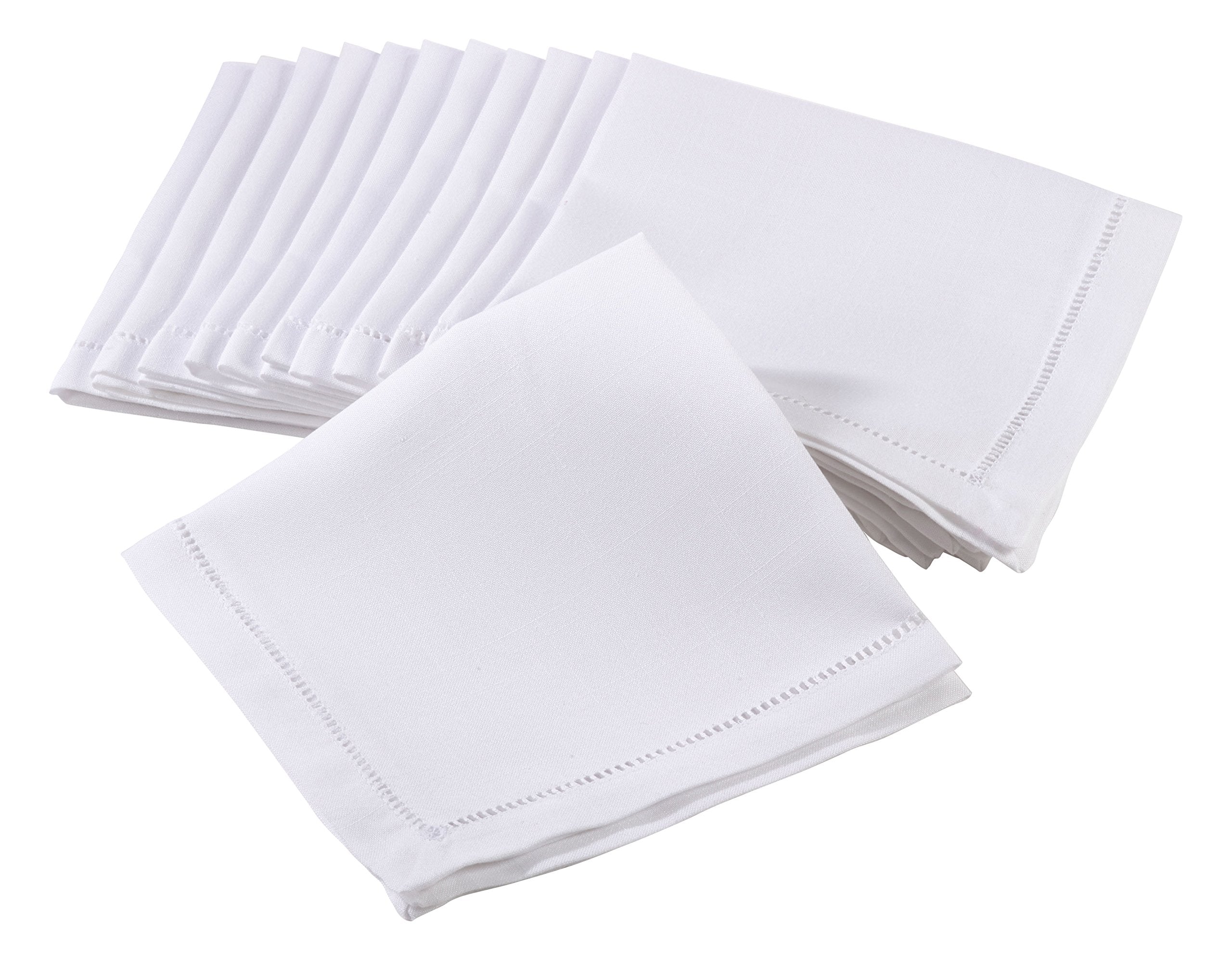 SARO LIFESTYLE Hemstitched Border Dinner Napkin (Set of 12), White, 20x20