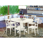 East West Furniture AVBO7-LWH-W Dining Room Table Set - 6 Kitchen Dining Chairs with Wooden Seat - A Wonderful Butterfly Leaf Dining Room Table (Linen White Finish)