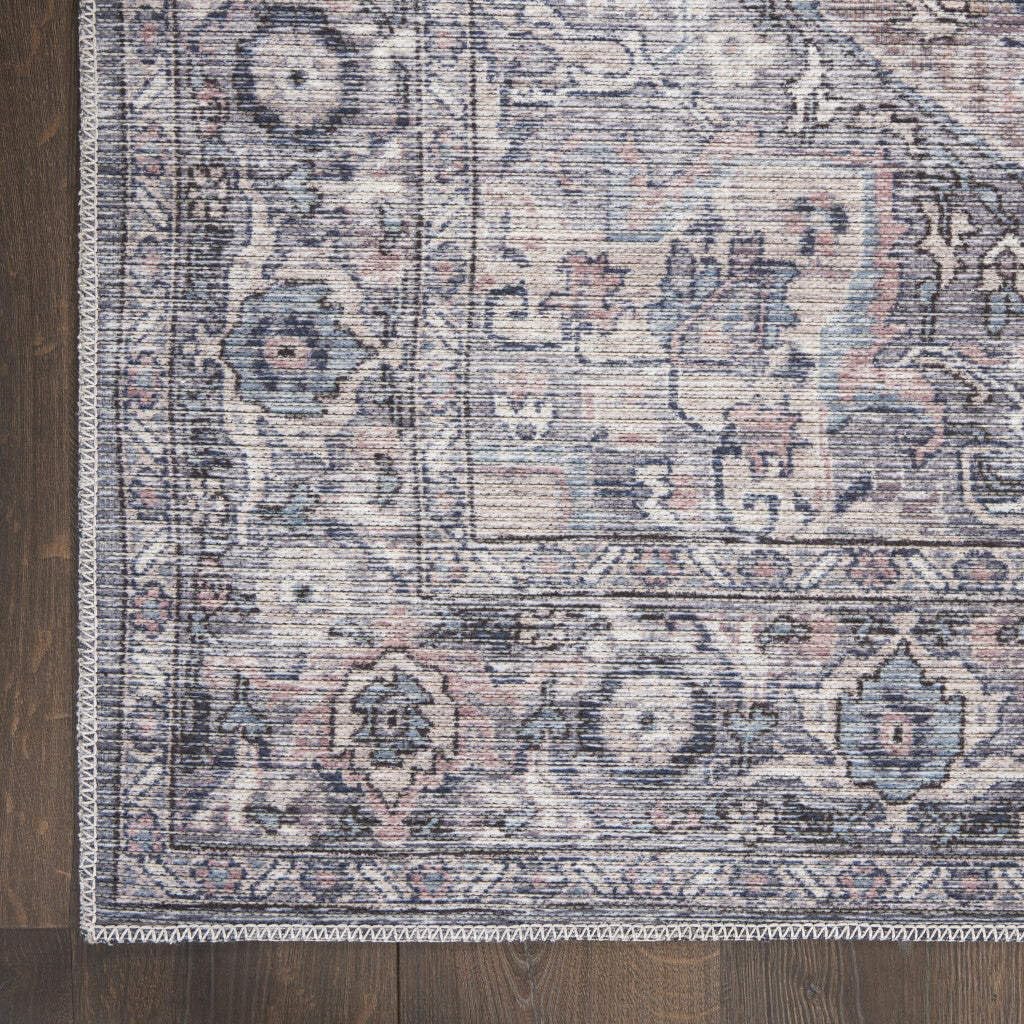HomeRoots 522429 9 x 12 ft. Gray Floral Power Loom Distressed Washable Rectangle Traditional Area Rug