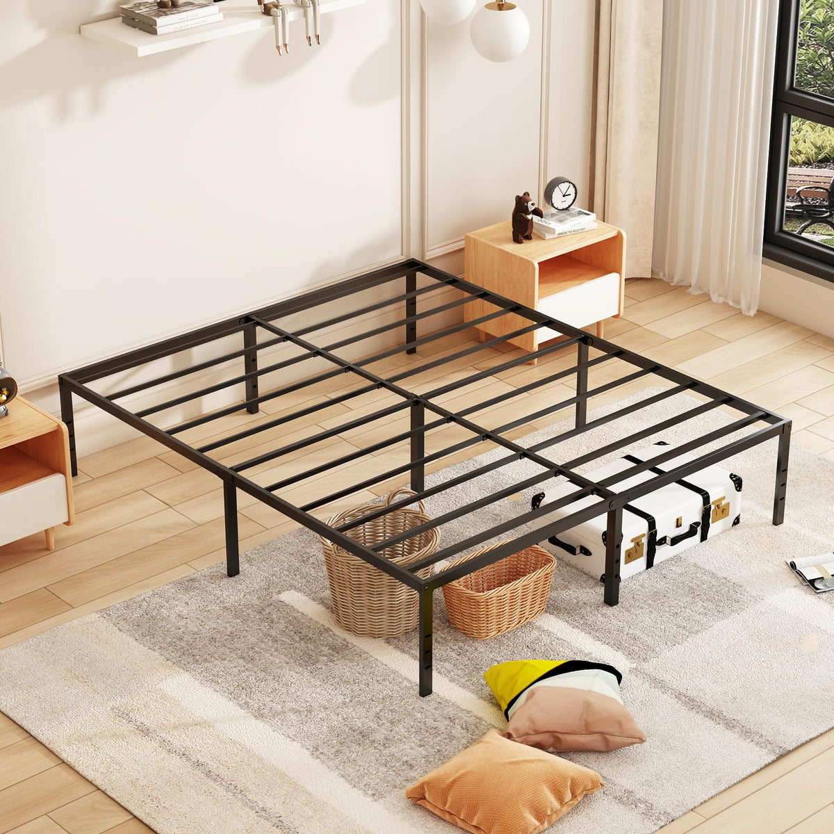 Kinshionroyal 18 Inch California King Bed Frame Heavy Duty Metal Frames No Box Spring Needed, Metal Platform Bed Frames with Sto