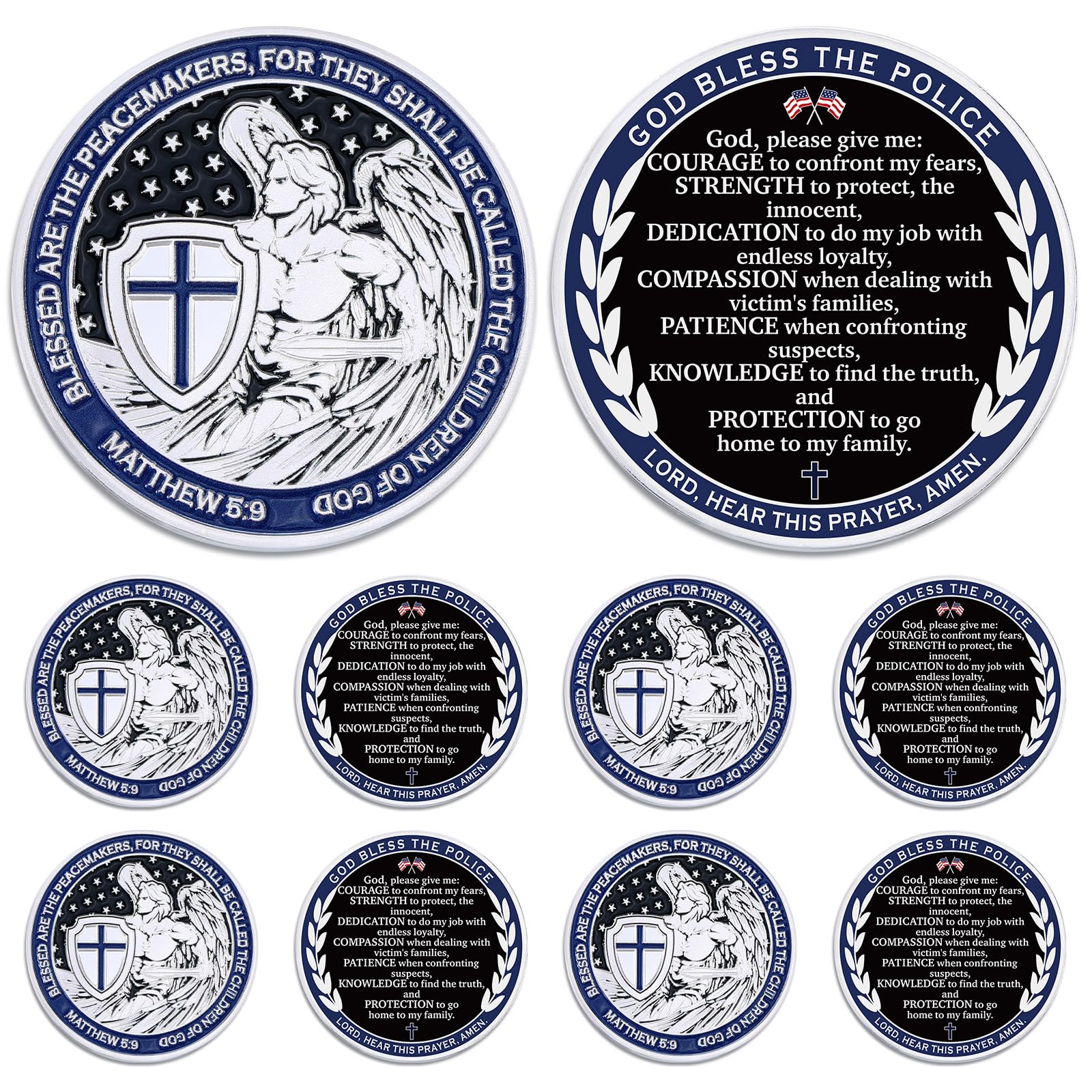 Quelay 10 Pieces Police Challenge Coins Saint Michael Challenge Coins Police Officers Bless Prayer Coins Patron Saint Coins Coll