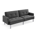 American Furniture Classics Dark Grey Tufted Futon Convertible Sofa Sleeper with Two Throw Pillows Velvet, 85" x 35" x 35"