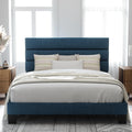 Allewie Queen Size Platform Bed Frame With Fabric Upholstered Headboard And Wooden Slats Support, Fully Upholstered Mattress Foundation/No Box Spring Needed/Easy Assembly, Navy Blue
