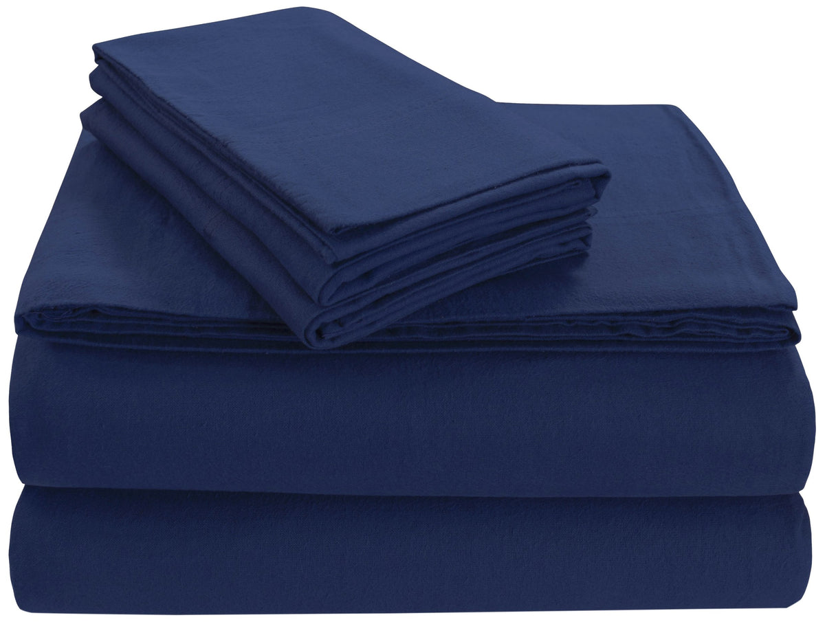 Tribeca Living Fl170Edpckidb Soft 170-Gsm Cotton Flannel Pillowcases, King, Dark Blue