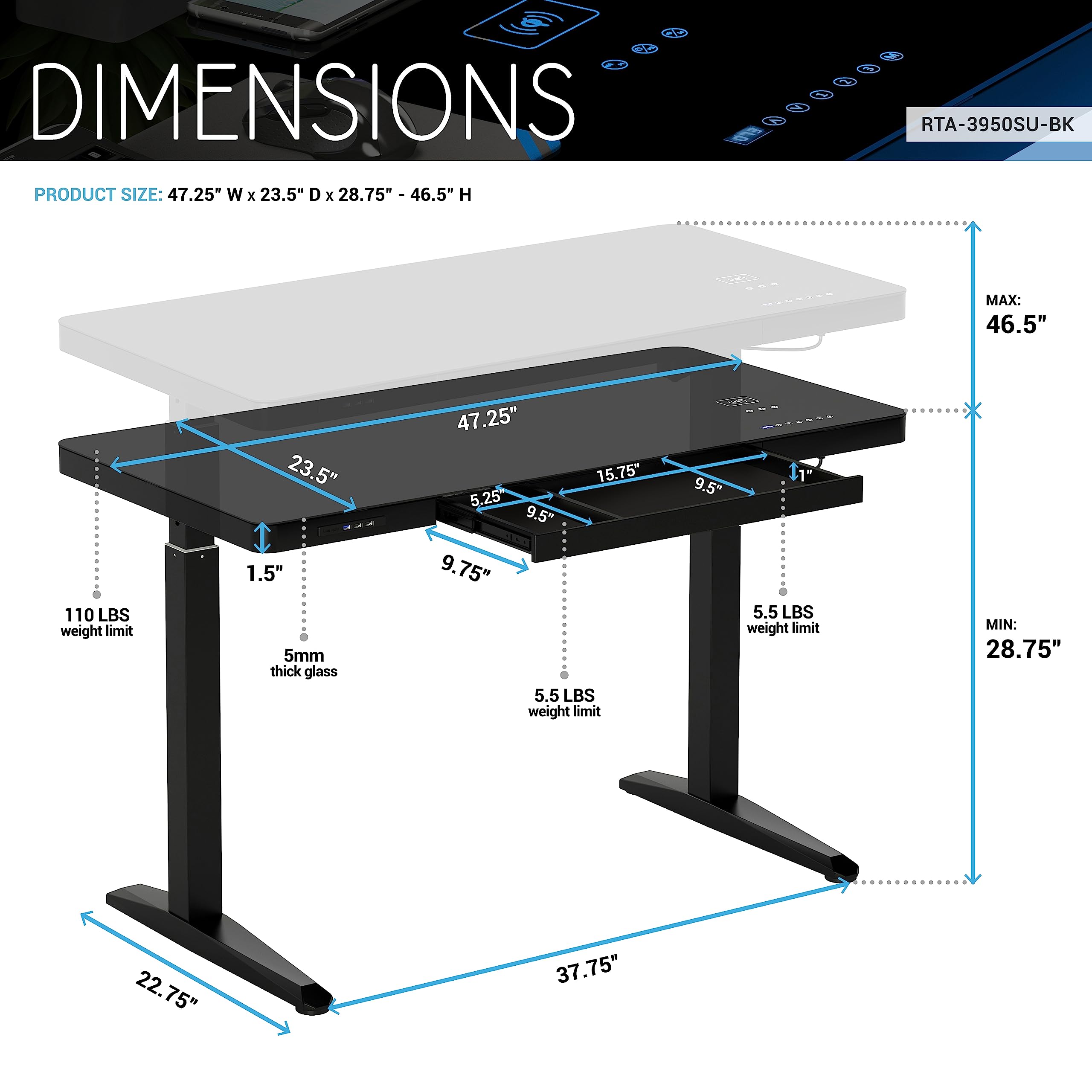 Techni Mobili Electric Standing Desk - Thumbnail 2