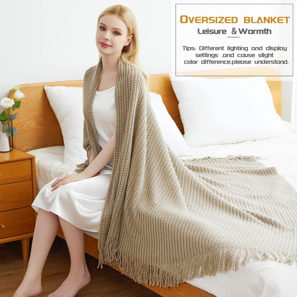 Blagic Knitted Throw Blanket For Couch,Soft Farmhouse Throw Blanket With Tassels,Home Decorative Lightweight Throw Blankets,Came