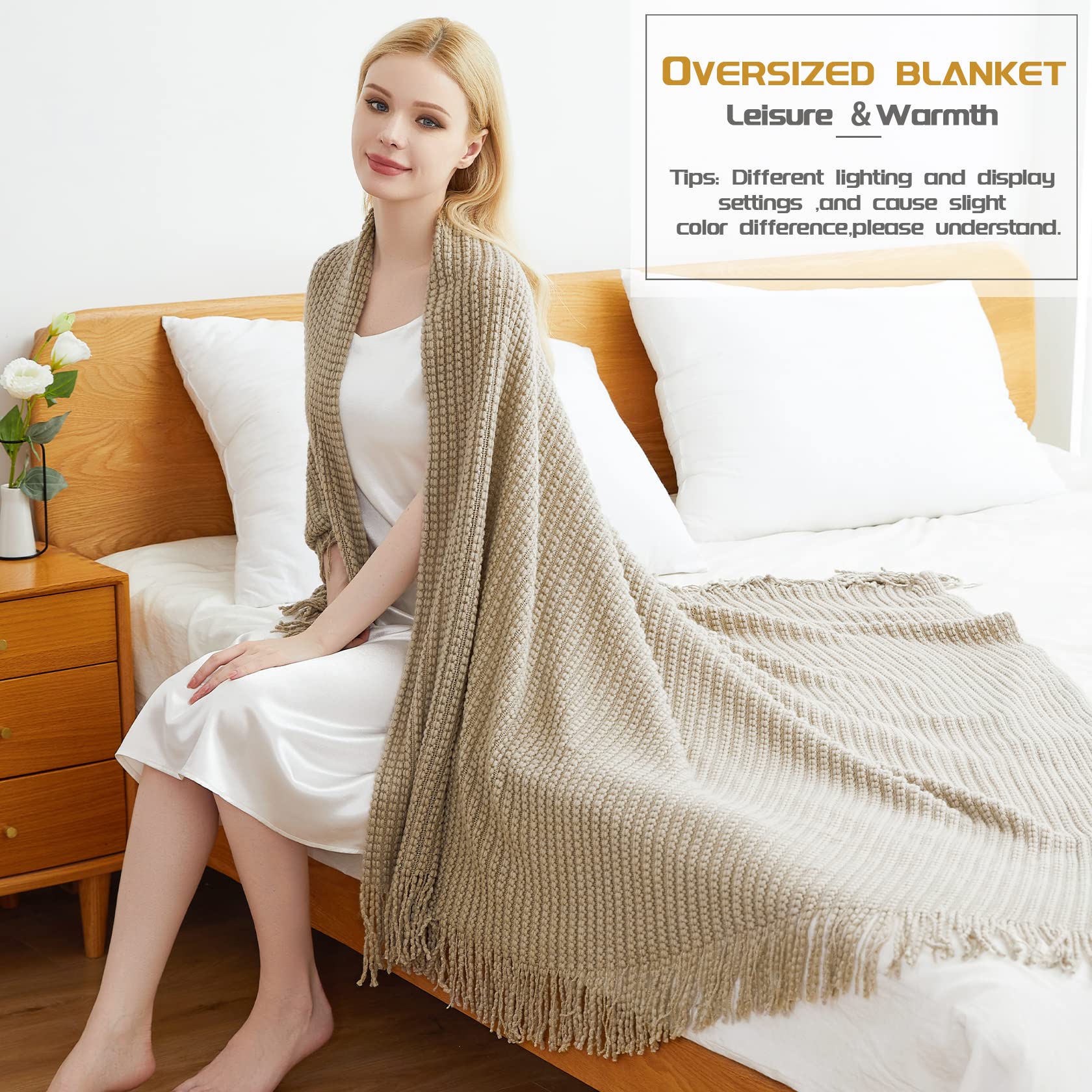 Blagic Knitted Throw Blanket For Couch,Soft Farmhouse Throw Blanket With Tassels,Home Decorative Lightweight Throw Blankets,Came