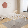 ROIL 14 Inch White King Bed Frame with Rounded Corner and Headboard Hole Mattress Retainers 3500LBS Heavy Duty Steel Slats No Bo