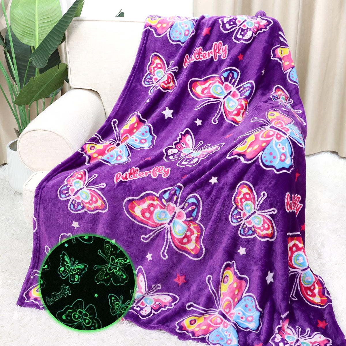 Butterfly Decor Blanket Butterfly Gifts Glow In The Dark Blanket For Girls Butterflies Throw Blanket Soft Lightweight Blankets 4