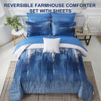 Dinjoy Ombre Blue Comforter Set Twin Size Reversible Gradient Blue Grey Boho Bedding Set For Men Women 7 Pieces Bed In A Bag Boh