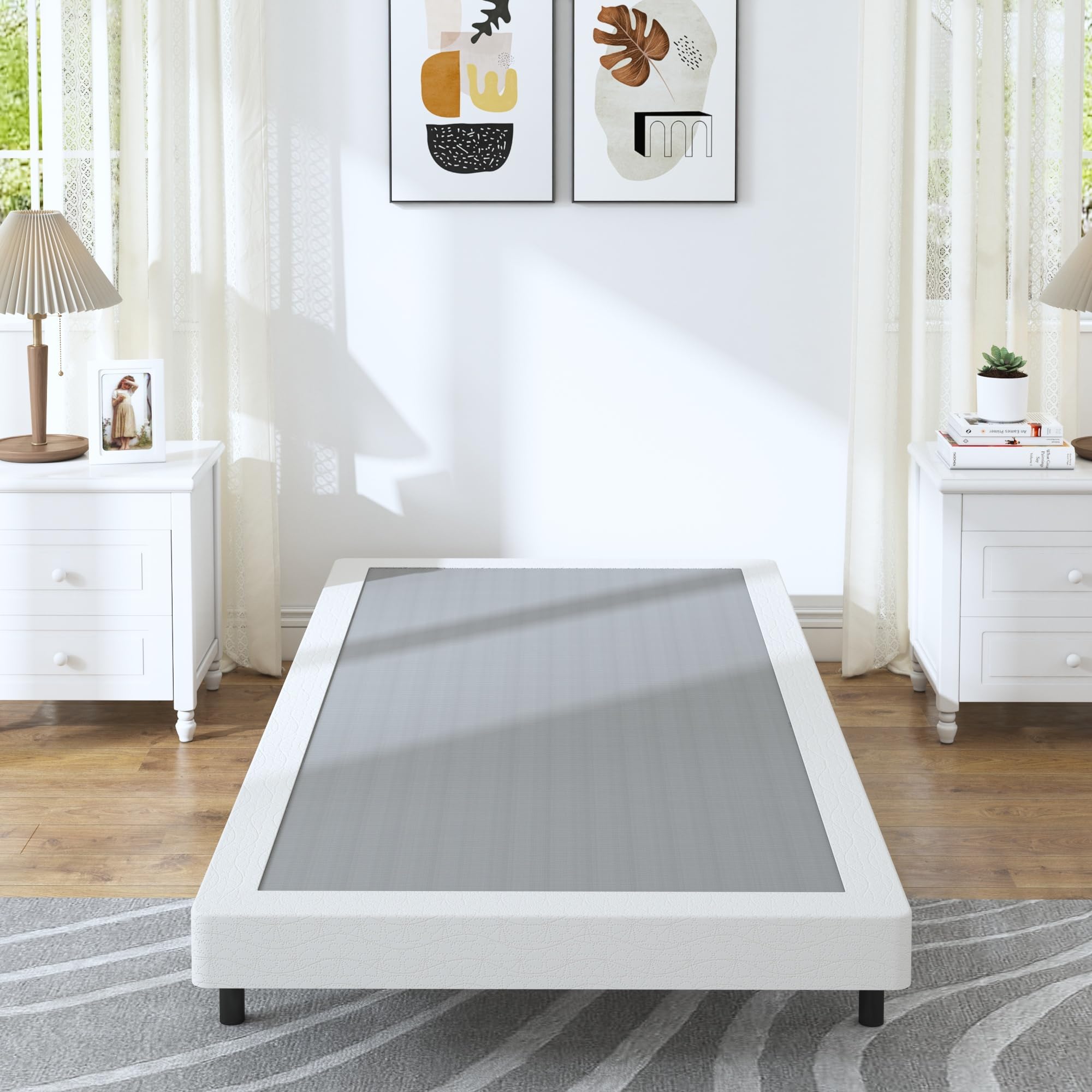 Hobinche Twin Box Spring - 4 Inch High Profile Box Spring For Twin Bed, Sturdy Metal Frame Mattress Foundation, Easy Assembly, Quiet & Noise-Free