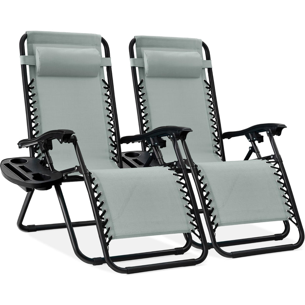 Best Choice Products Set Of 2 Adjustable Steel Mesh Zero Gravity Lounge Chair Recliners W/Pillows And Cup Holder Trays - Stardew