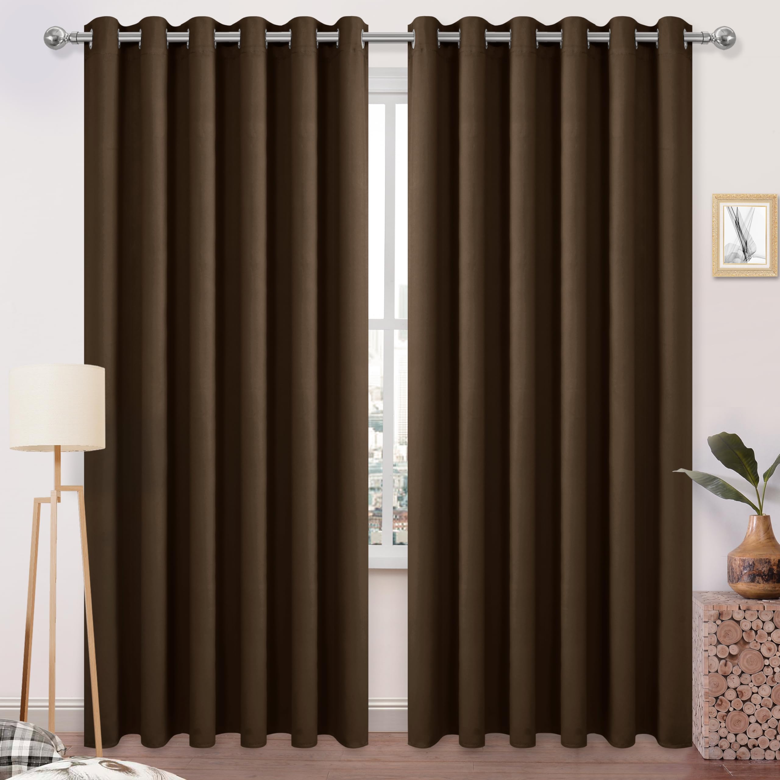 Dwcn Blackout Curtains 84 Inches Long, Room Drakening Curtains For Bedroom, Solid Living Room Curtains Extra Wide Curtains, Brow