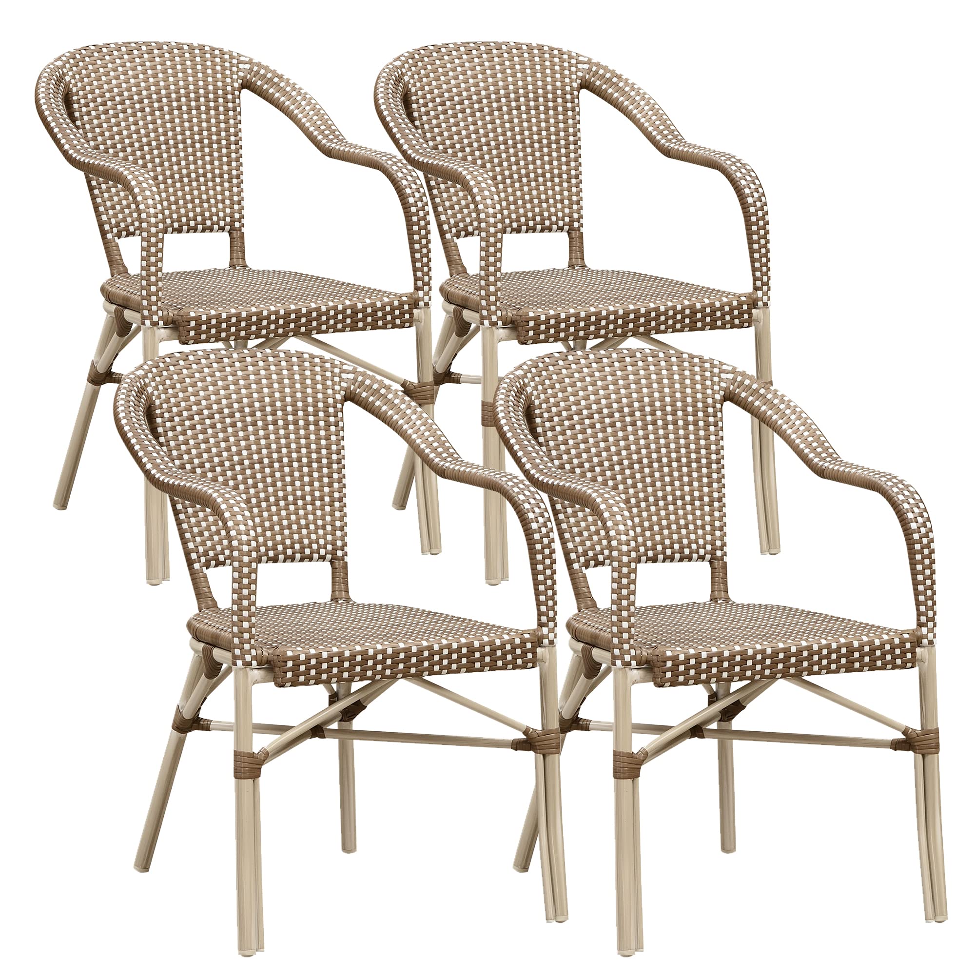 PURPLE LEAF Outdoor Dining Chair Set of 4 Hand-Woven Aluminum Wicker Chair for Garden Kitchen Backyard Porch White Print Finish 
