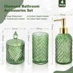 Rytoxilo Green Bathroom Accessories Set, 4 Pack Olive Green Bathroom Decor Accessory Sets Complete, Diamond Glass Soap Dispenser