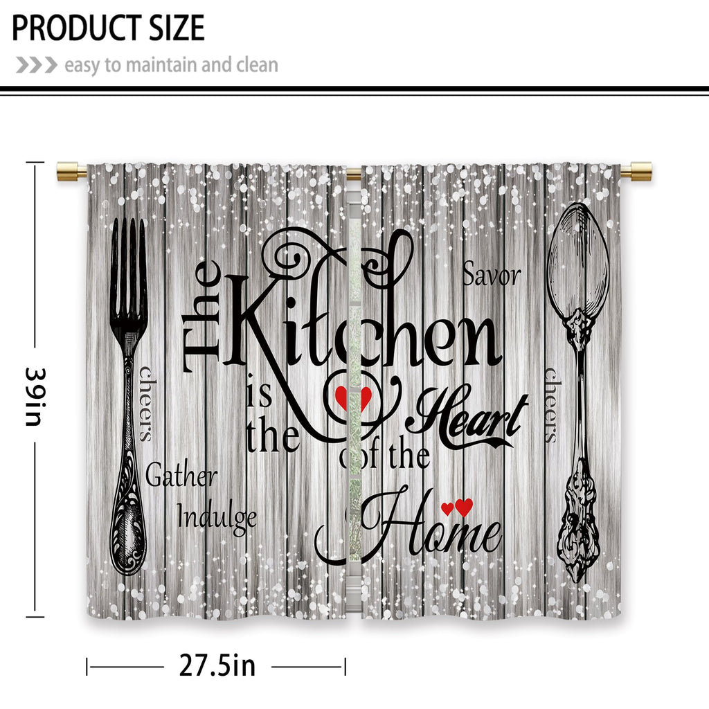 Laifzere Farmhouse Rustic Grey Kitchen Curtains Vintage Fork Spoon Retro Small Short Cafe Window Curtains Barn Country Wooden Wo