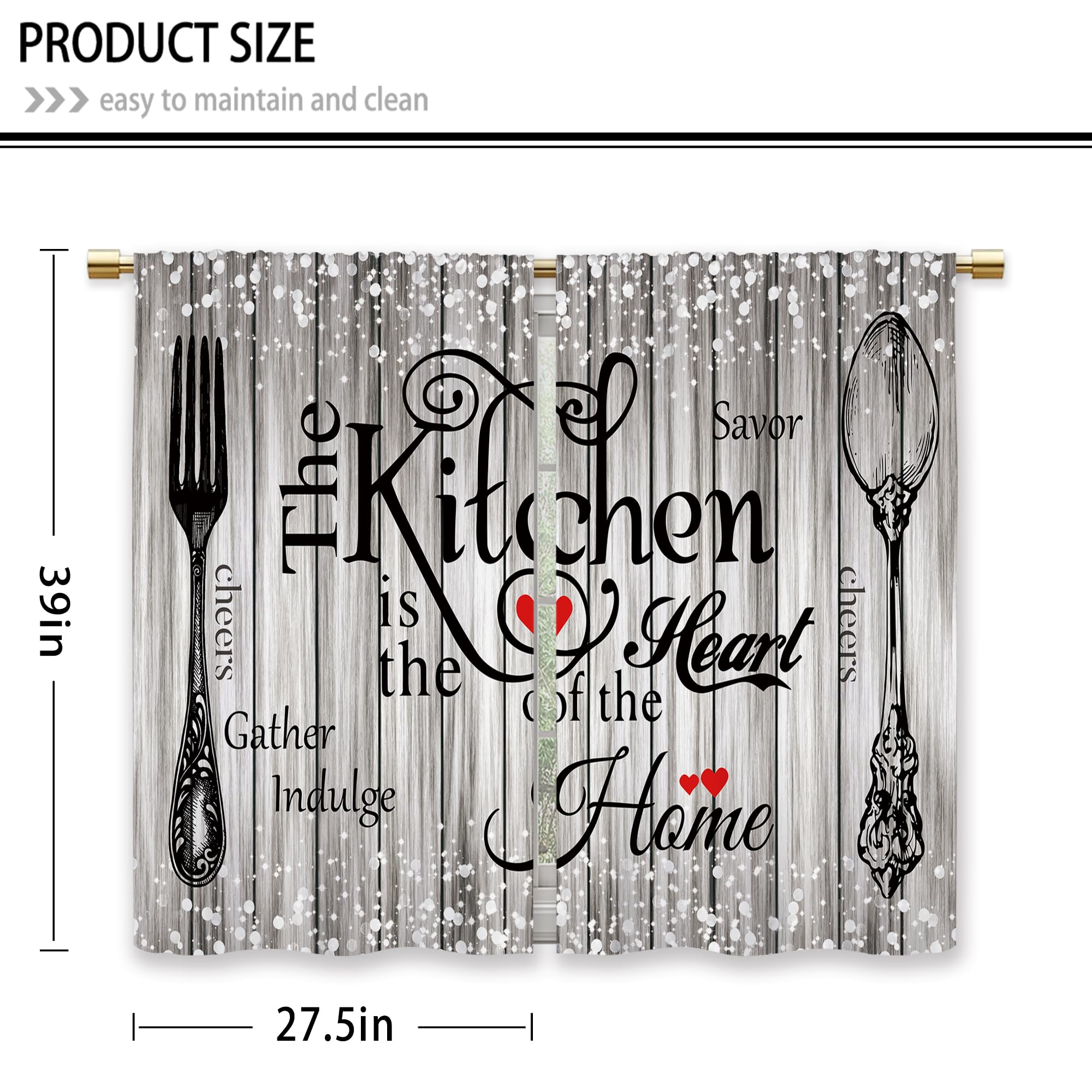 Laifzere Farmhouse Rustic Grey Kitchen Curtains Vintage Fork Spoon Retro Small Short Cafe Window Curtains Barn Country Wooden Wo