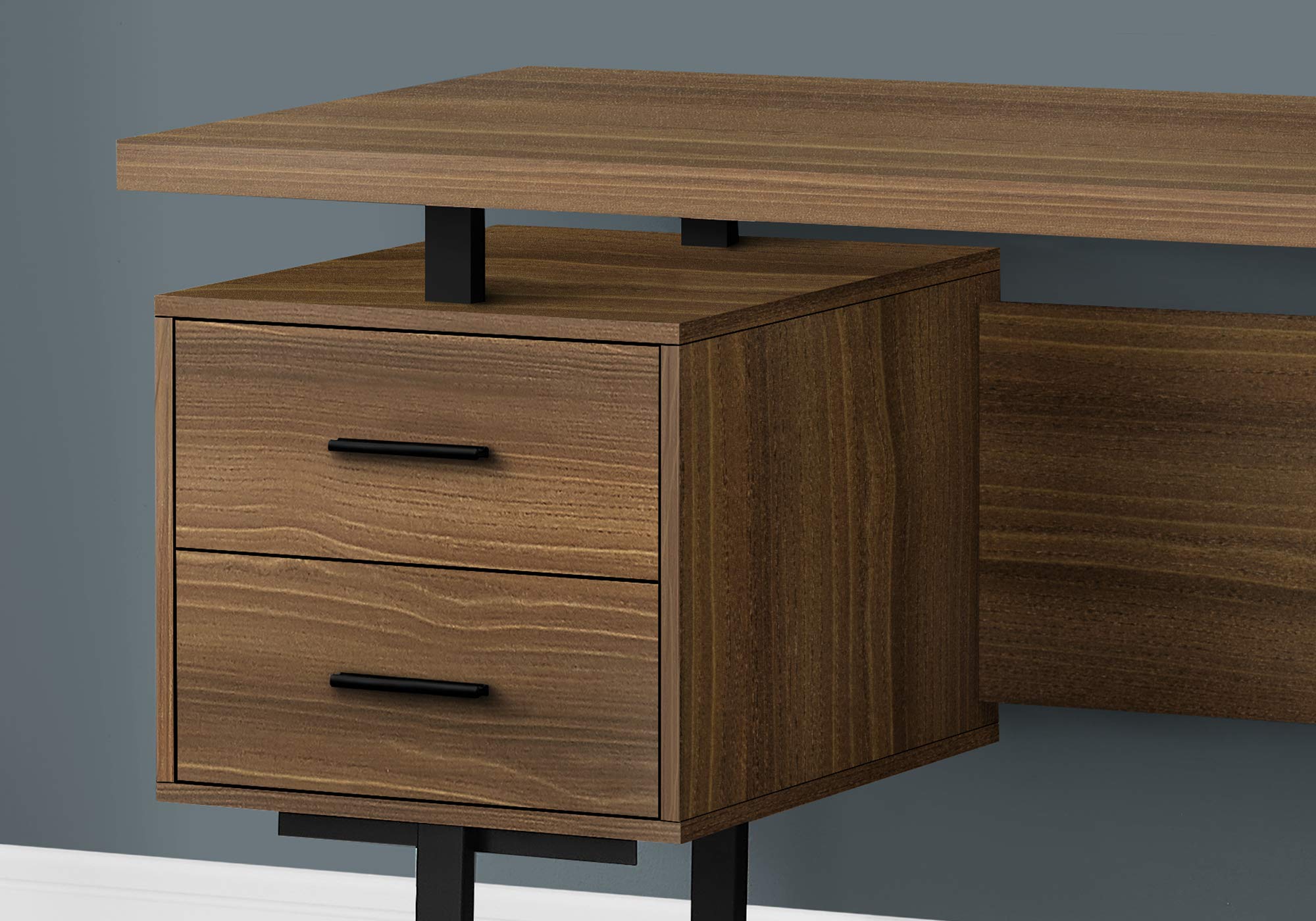 Monarch Specialties I 7625 Computer Desk, Home Office, Laptop, Left, Right Set-up, Storage Drawers, 60' L, Work, Metal, Laminate, Walnut, Black, Contemporary