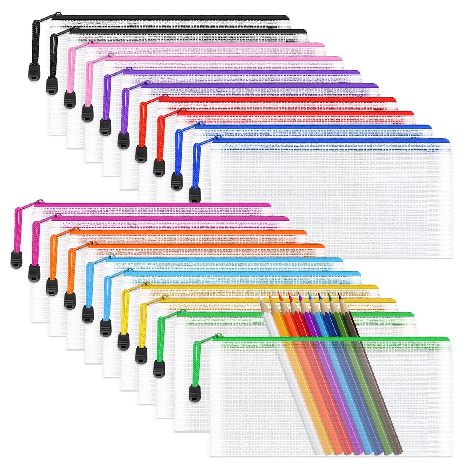 Umriox Clear Pencil Pouch, 9.2 X 4.7 In (10 Colors, 20 Packs), A6 Pencil Bags With Zipper Bulk, Mesh Zipper Pouch For Bill Stati