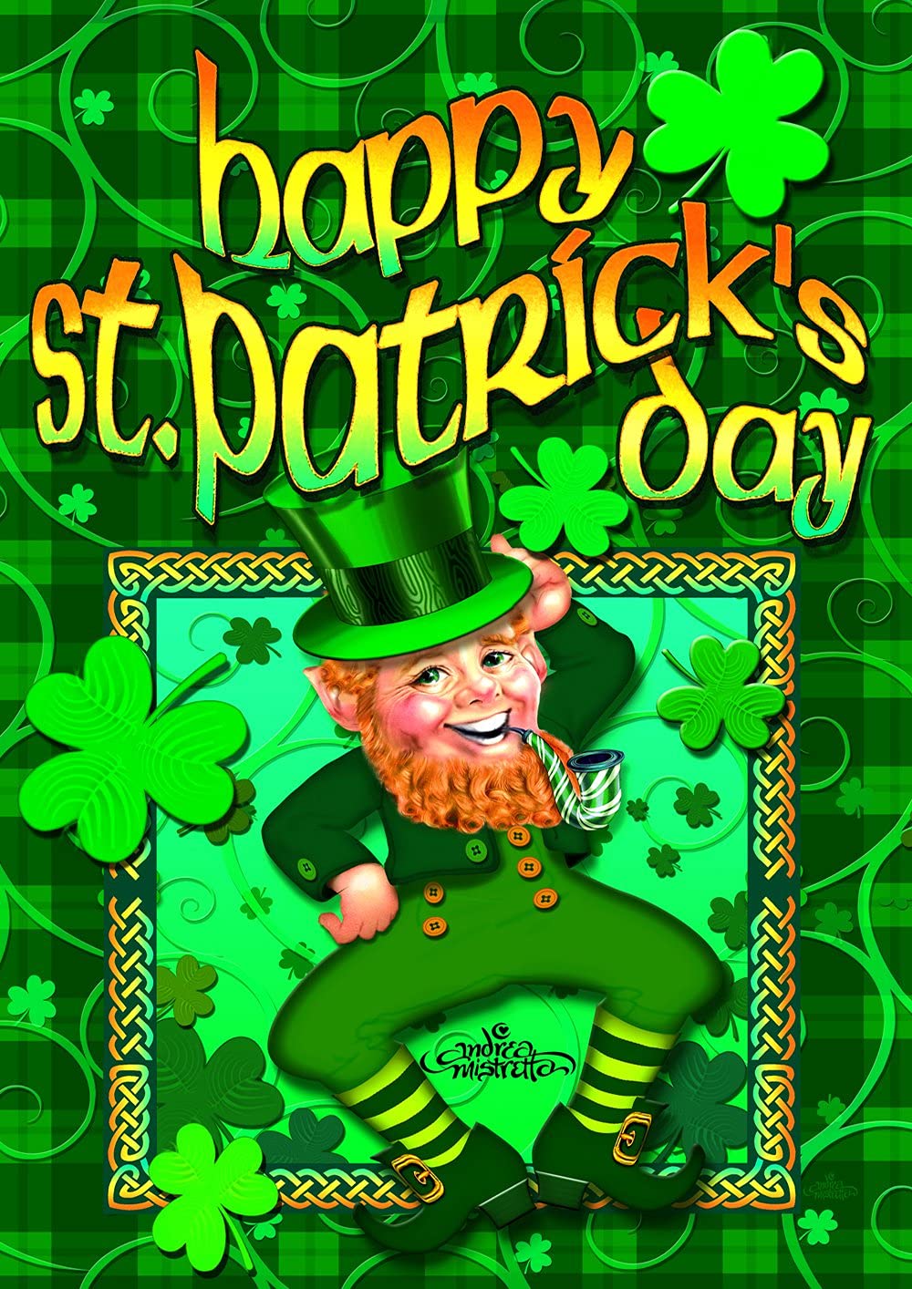 Toland Home Garden Happy Leprechaun 28 X 40 Inch Decorative St Patrick'S Day Shamrock Clover Double Sided House Flag - 102128