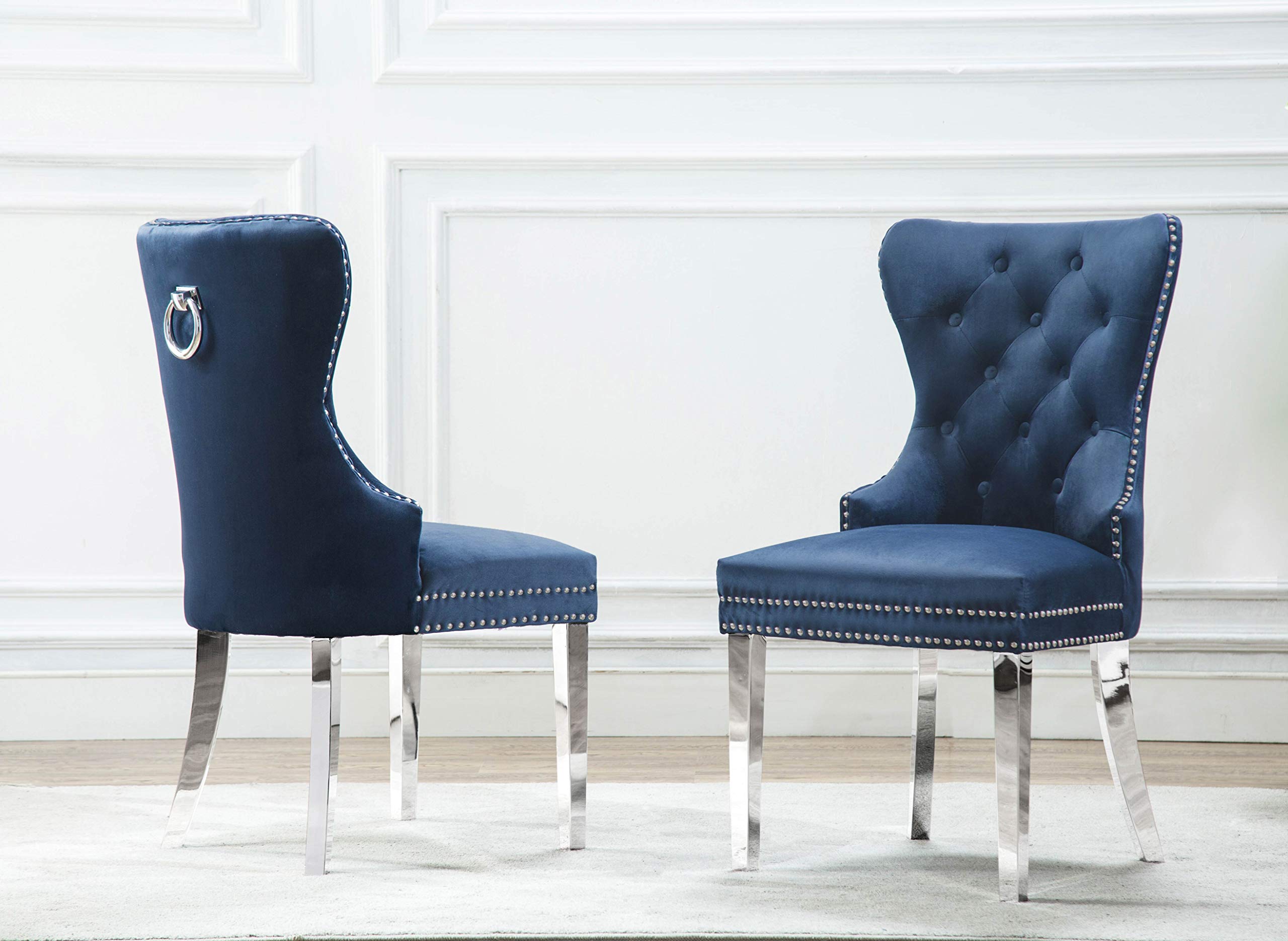 Best Quality Furniture Side Chair (Set Of 2), Navy Blue