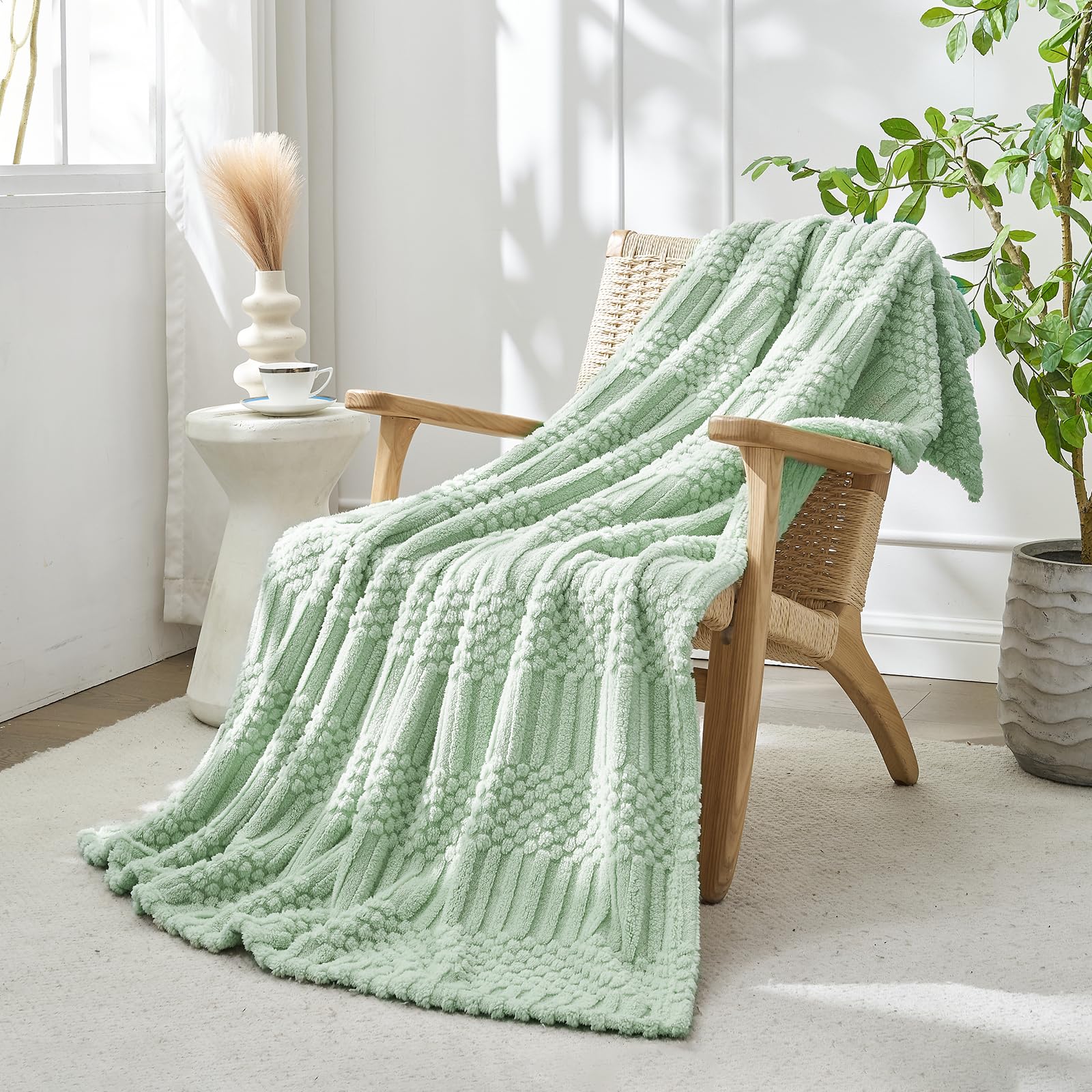 Lifein Green Throw Blanket For Couch - Soft Boho Bed Throw Blanket, Fleece Cozy Blanket, Cute Fluffy Lightweight Blankets&Throws